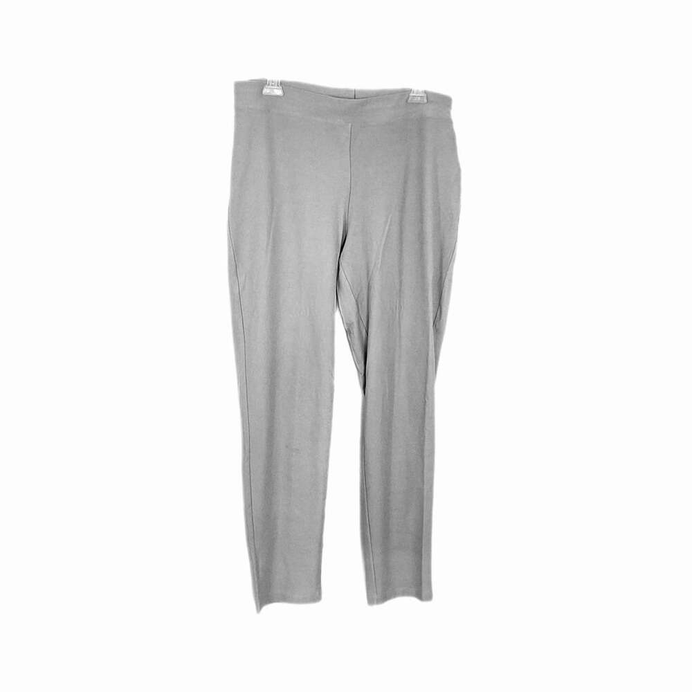 Eileen Fisher Sz.L White Stretch Knit Pants Pull On Tapered Leg Slow Fashion